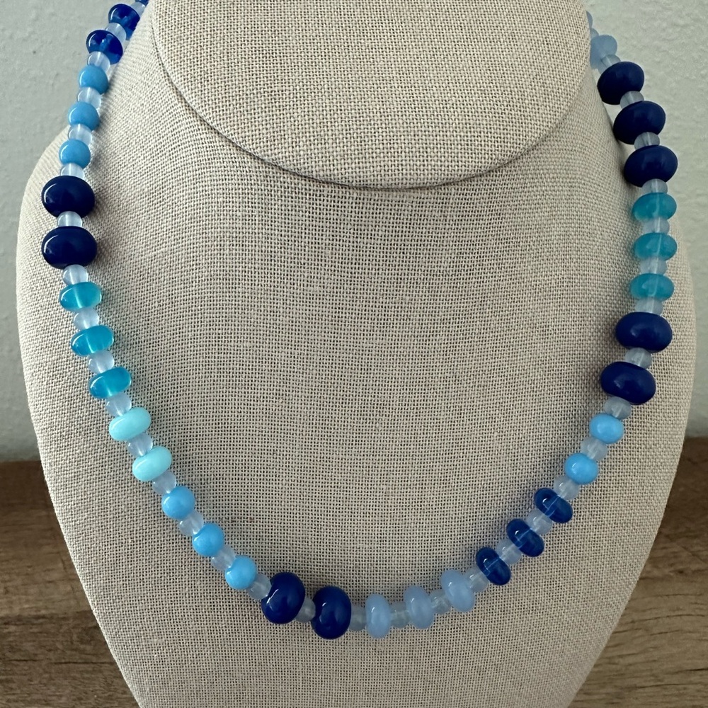 Blue Beaded Necklace handmade 17” new